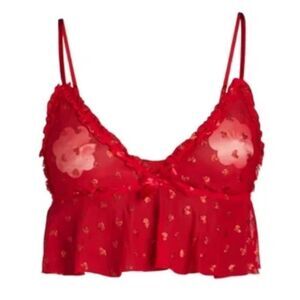 Just Sexy Lingerie Red‎ Glitter Printed Shear Cami, Size S, NWT